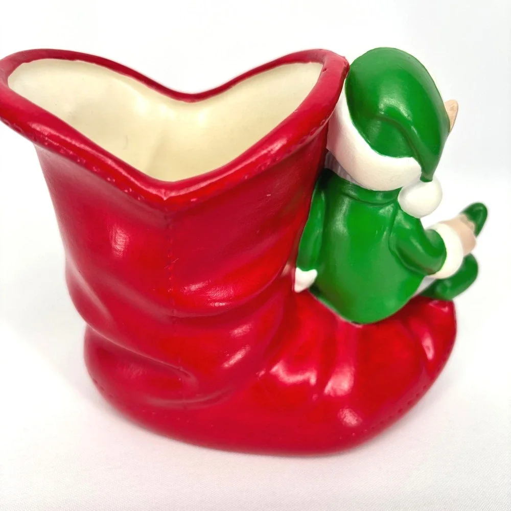 Vintage Atlantic Mold MCM Christmas Elf Santa Boot Vase Ceramic Hand Painted